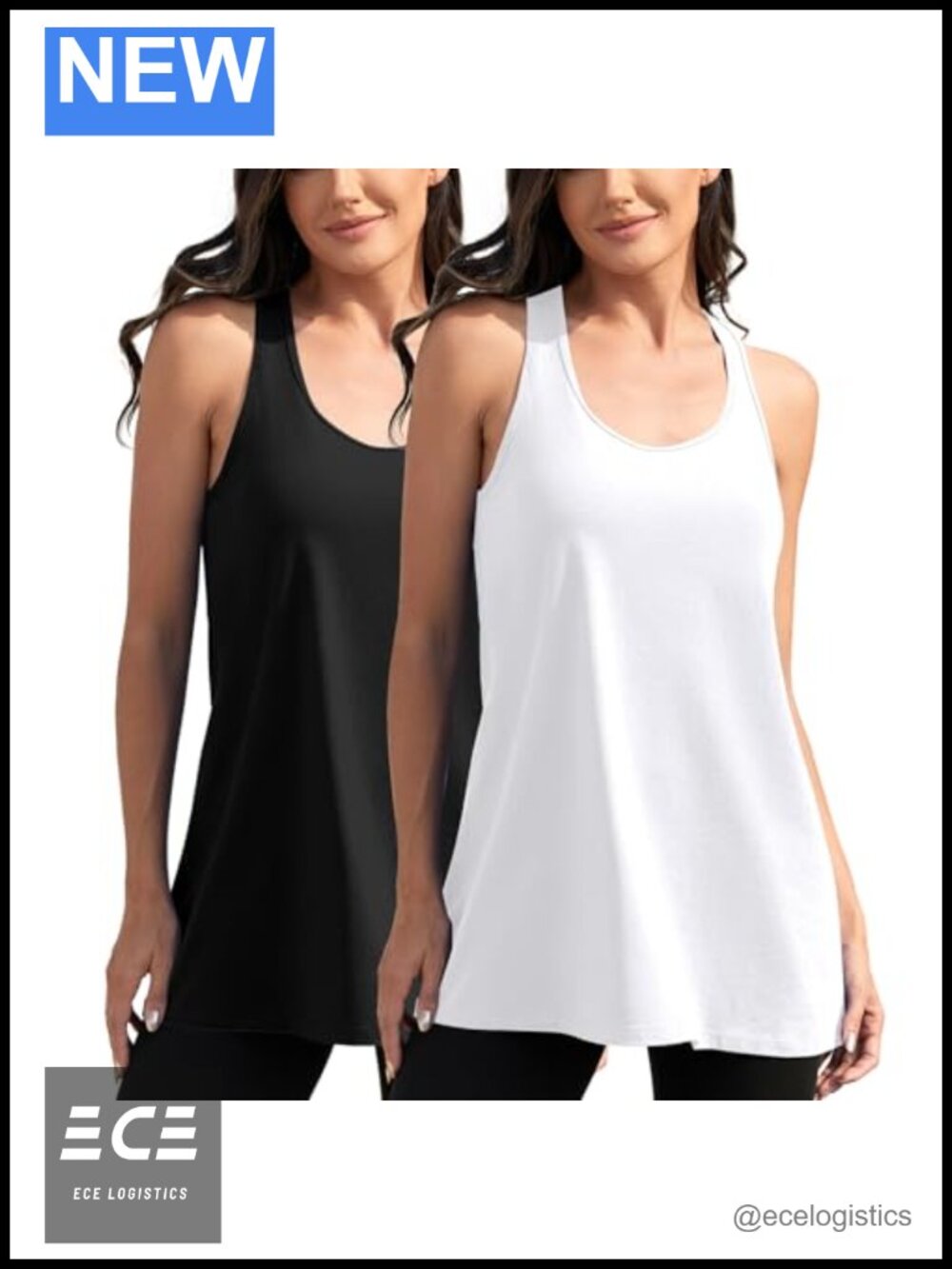 Extra Long Racerback Tunic Tank Top Cotton Moisture Wicking